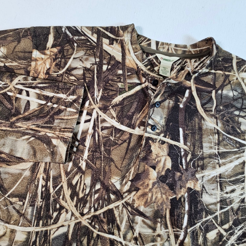 Gander Mountain Henley Shirt Mens 2XL Brown Camo Advantage Max-4 HD Long Sleeve